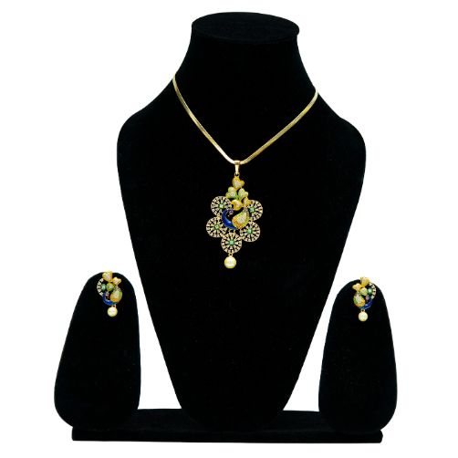 Peacock Design Pendant Necklace with Matching Earrings